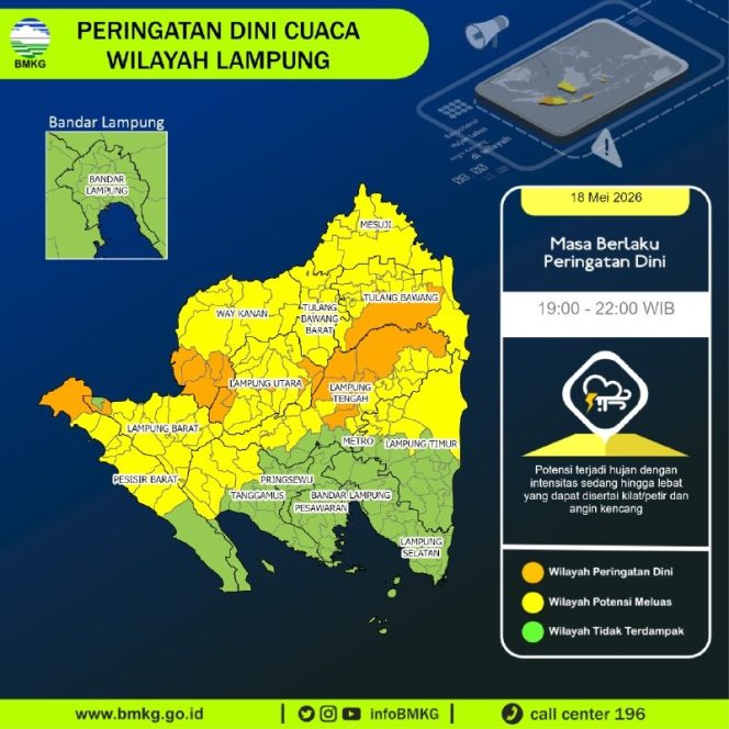 
 Prakiraan Cuaca Terbaru  Provinsi Lampung  Senen  18 mei 2026
