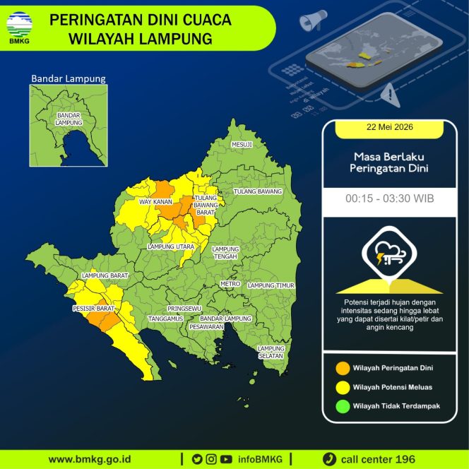 
 Update peringatan dini cuaca wilayah Lampung 22 mei 2026