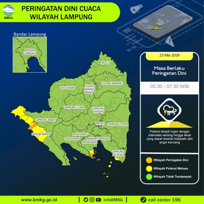 
 Prakiraan Cuaca Wilayah  Lampung tgl 23 Mei 2026