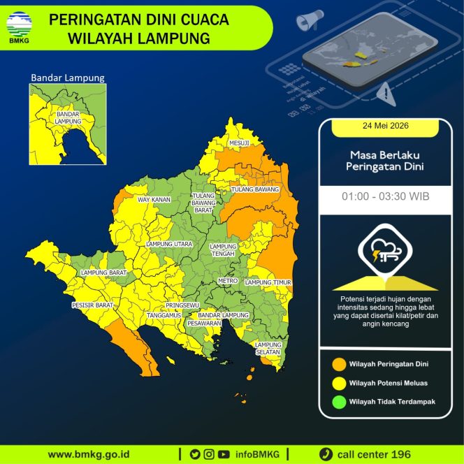 
 Update Peringatan  dini Cuaca Wilayah Lampung 24 mei 2026