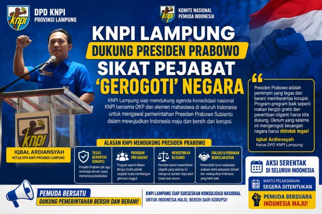 
 Ketua KNPI Lampung Iqbal Dukung Presiden Prabowo Brantas Pejabat Negara yang Korup